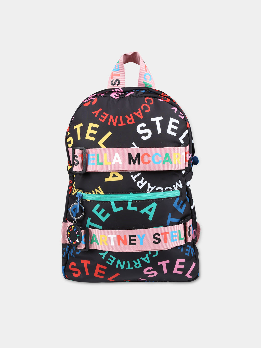 Black backpack for girl with all-over logo